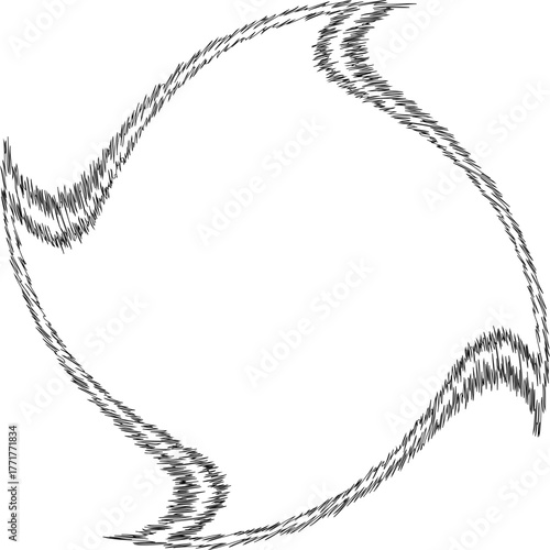 Thick curved lines generating a flowing wave structure with rhythmic contour distortion.