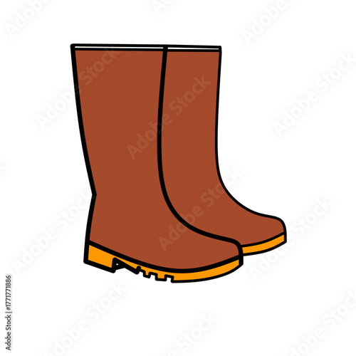 Red rubber rain boots isolated on a white background, a vector illustration of waterproof footwear