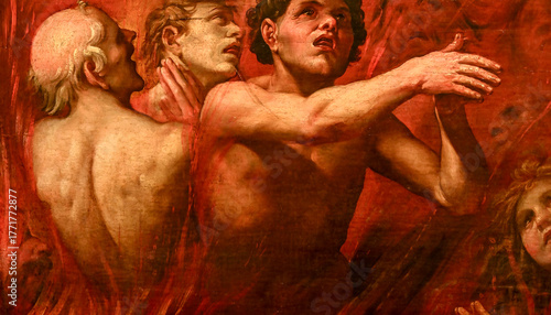 Obraz na płótnie Close-up of sinners in purgatory from Alonso Cano’s 1636 painting Las Ánimas del
