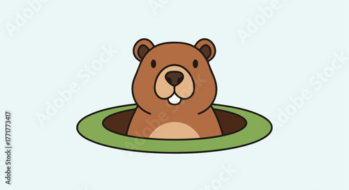 Cartoon groundhog peeking from burrow