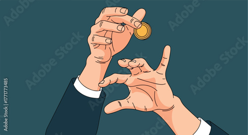 Hands holding and framing a coin