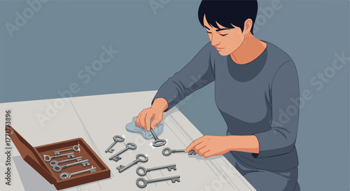 Person meticulously cleaning keys