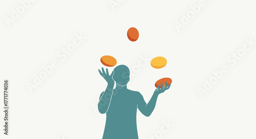 Silhouette of a person juggling discs