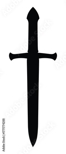 Black silhouettes of medieval knight sword on white background. Paladin weapon icon. Fantasy warrior equipment. Vector illustration