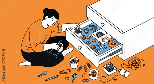 Woman sorting items from a drawer