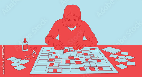 Person assembling a board game