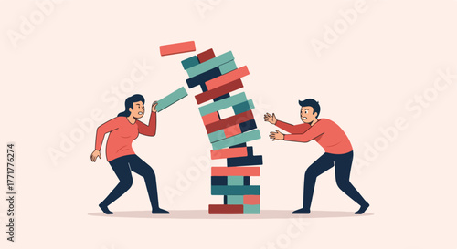People playing a block stacking game