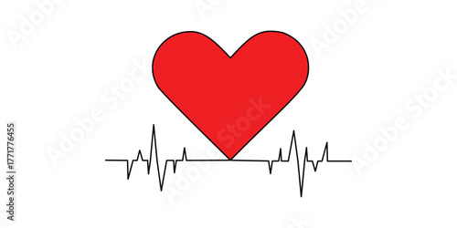 Red heart one line drawing icon. Hand drawn continuous line heart symbol illustration. . Heart line art doodle drawing. Romantic love shape for valentine, anniversary, marriage life