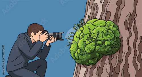 Photographer taking picture of green growth