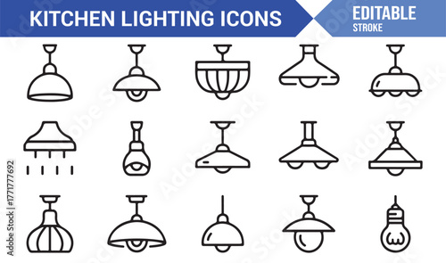 Minimalist Light Fixture Icons – Contemporary Kitchen Illumination Set