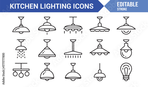 Modern Ceiling Lamp Vector Icons – Home Interior Design Elements