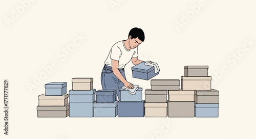 Person cleaning boxes