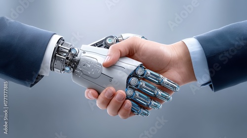 Businessman and Robotic Handshake in Modern Office Setting