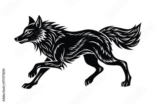 Running Wolf Hunter Simple Black Silhouette