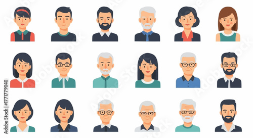 Diverse group of people portraits representing different ages and expressions.