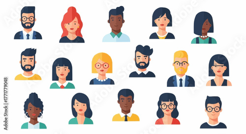Diverse Group of People Avatars Representing Various Demographics and Professions.