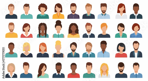 Diverse Collection of People Avatars for User Interface Design.