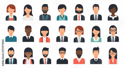 Diverse collection of professional avatar icons representing various individuals.