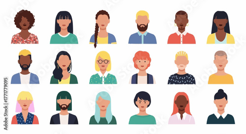 Diverse group of people portraits representing various ethnicities and genders.