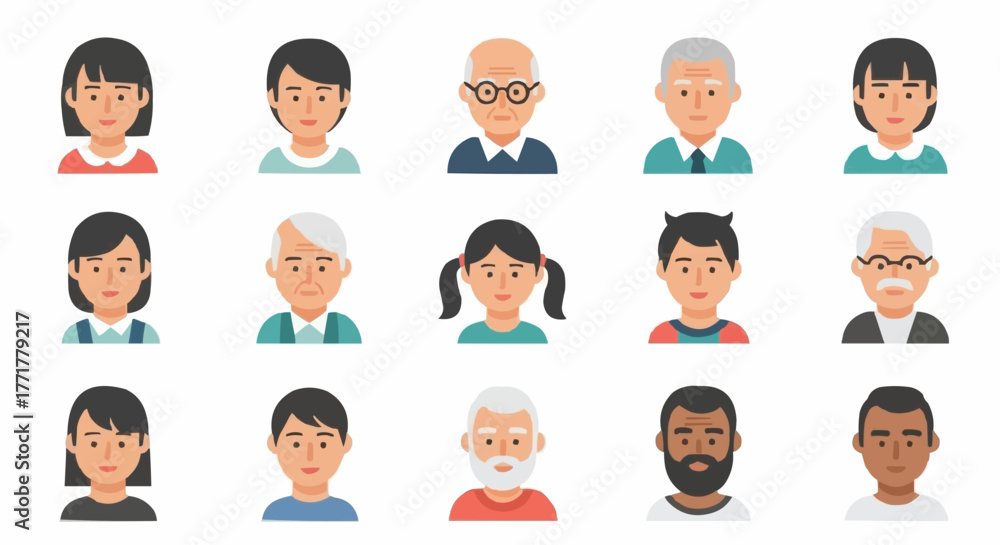 Fototapeta premium Diverse Group of People Avatars Representing Different Ages and Genders.
