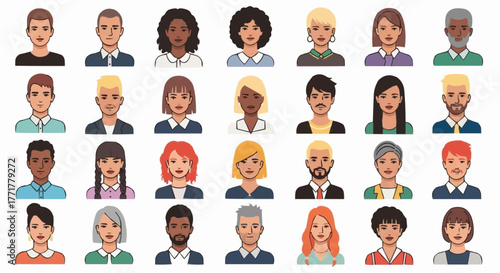 Diverse Group of People Avatars Representing Various Demographics.