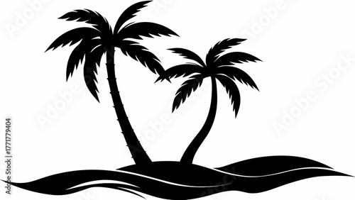 Serene tropical island featuring silhouetted palm trees swaying peacefully in the breeze, ideal for vacation vibes