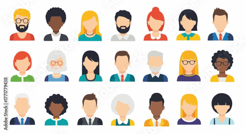 Diverse Collection of Avatar Portraits Representing Various Demographics and Professions.