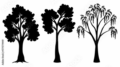 Elegant tree silhouette collection perfect for nature designs and landscape illustrations or creating a forest