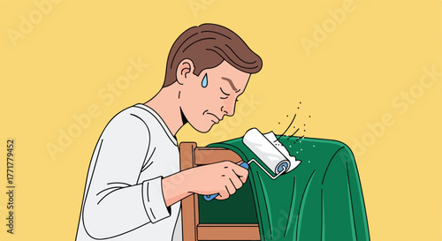 Frustrated man paints