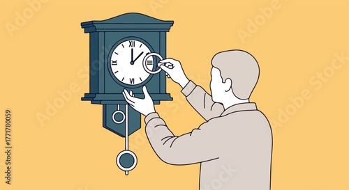 Person adjusting a clock's setting