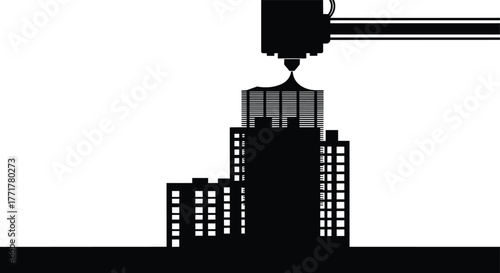 3D printer creating buildings silhouette 3D printer, printing, building, urban, future, illustration, white, digital, marvel, technology, printer, manufacturing, house, skyscraper, prototyping, automa