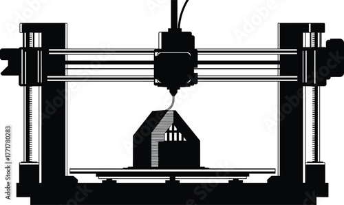 3D Printer Extruding Plastic Filament on White Background, 3d printer, additive manufacturing, technology, innovation, engineering, design, creation, fabrication, prototyping, manufacturing, digital, 
