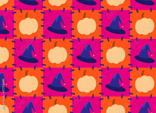 Patrón sin costuras con diseño de colcha o edredón de Halloween.