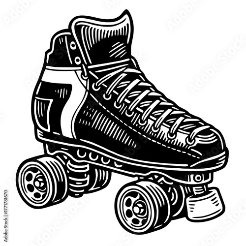 roller derby quad skate illustration with retro design and bold sepia line art showcasing classic skating culture and nostalgic sports equipment style