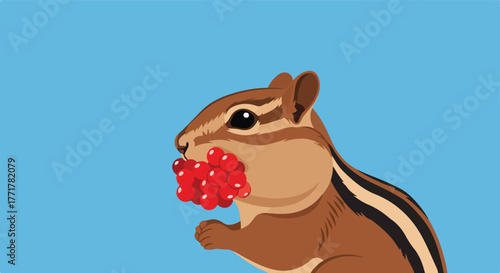 Chipmunk with berries in its mouth
