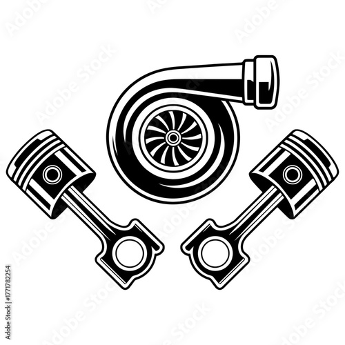 Turbocharger and pistons automotive performance engine parts