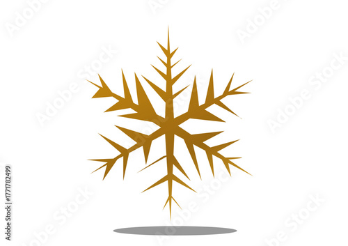 golden snowflake on a white background, shadow, illustration,