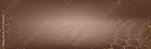 Abstract light brown Geometrical Background Connection structure. Science background. Connecting dots and lines. Big data visualization and Business .Vector illustration. hexagons