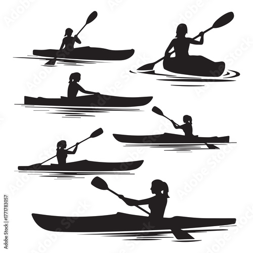 Kayaking and Canoeing Vector Silhouettes Set