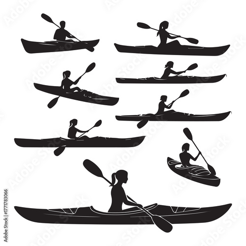 Water Sport Activity Female Canoeist Vector Illustration