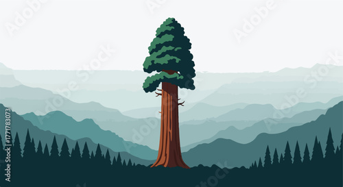 Giant Redwood tree in a mountain landscape