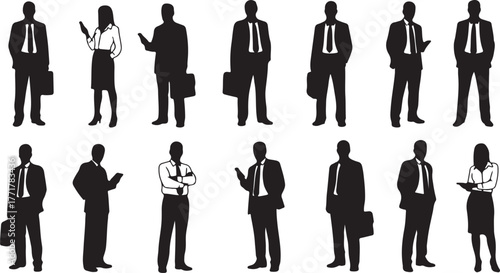 A comprehensive vector collection of anonymous business professional silhouettes. This diverse set of men and women is perfect for corporate presentations