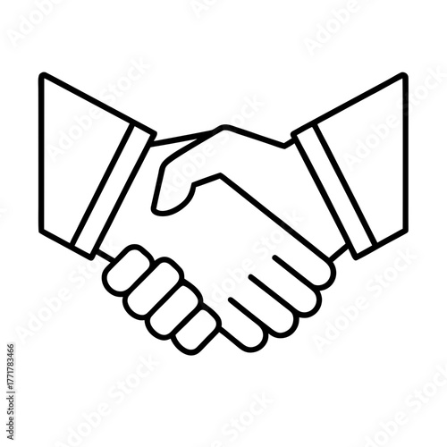 Symbol of two hands shaking firmly in agreement and partnership isolated on white background