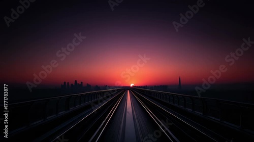 Highway Extending to City Skyline at Sunset