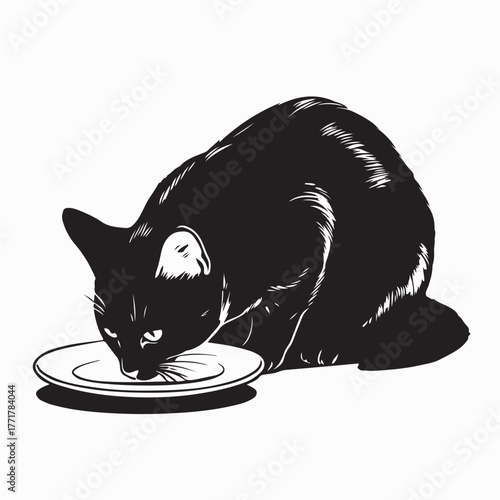 Adorable Cat Licking Water Vector Design on white background