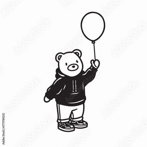 Adorable Cartoon Bear Cub with Balloon Vector isolated on white background
