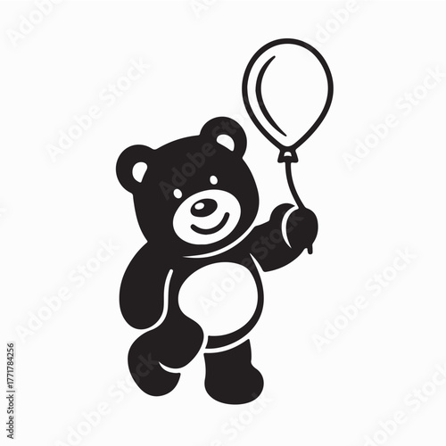 Cute Bear Cub Holding Balloon for Kids Design on white background