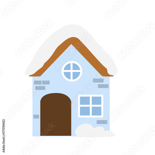 Cozy winter house illustration on a white background. Cute home in Snow season 