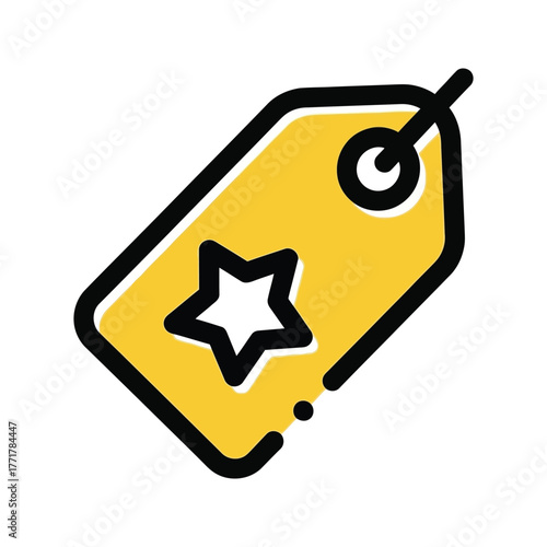 A simple yellow price tag illustration with a star and hole punch