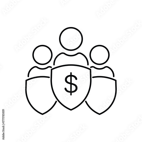 social protection of the people icon, financial protect, confidentiality business group, shield safety human, thin line symbol concept isolated on white background, editable stroke eps 10 vector